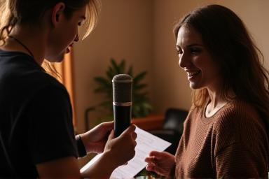Person receiving personalized vocal coaching